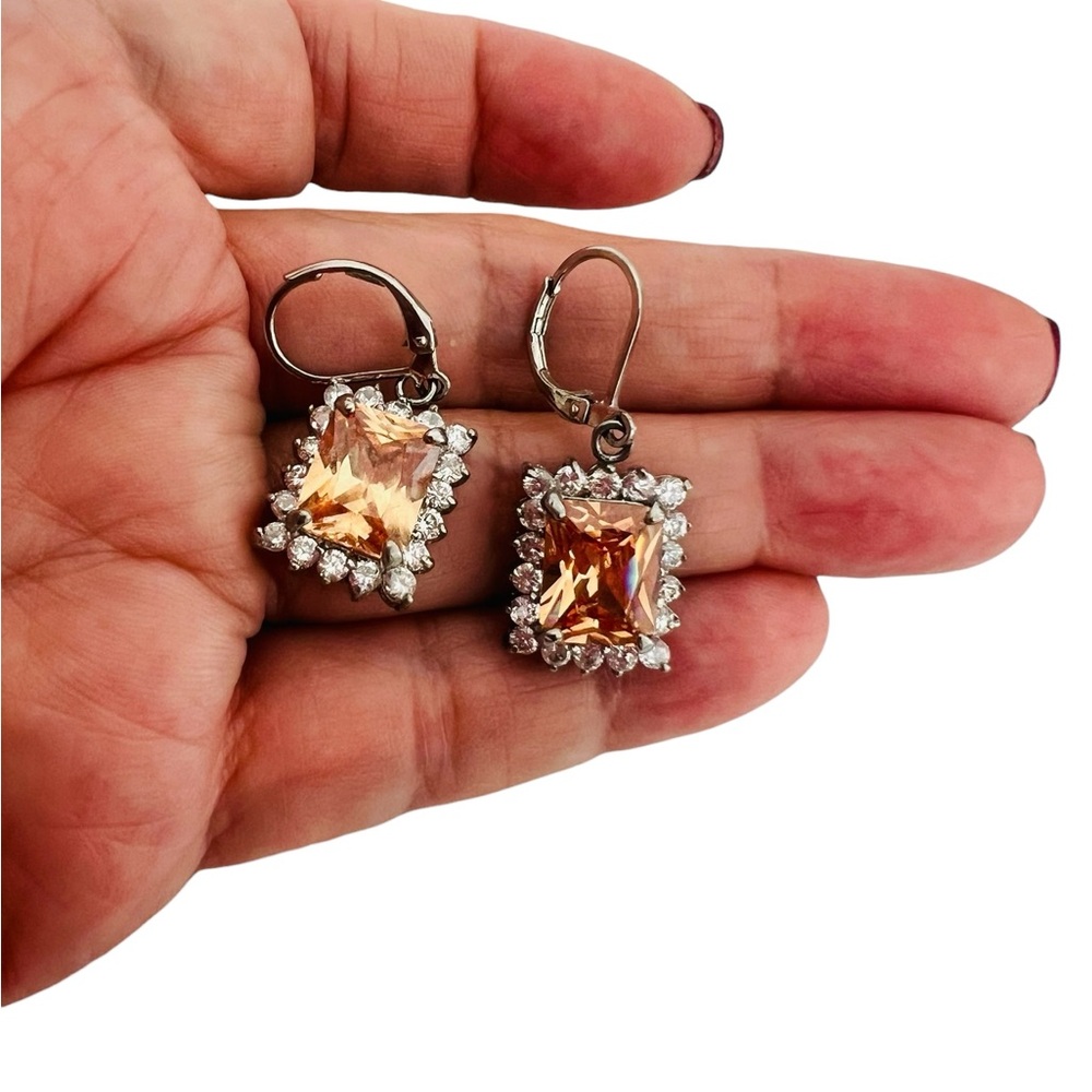 Elegant Silver plated square Crystal Earrings